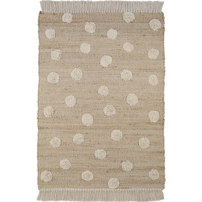 Nop Jute & Cotton Polka Dot Fringed Rectangular Rug