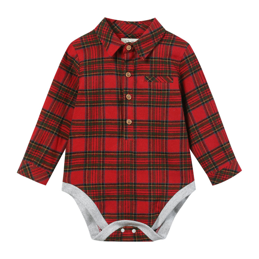 JASPER Festive Red plaid brushed cotton Woven Onesie
