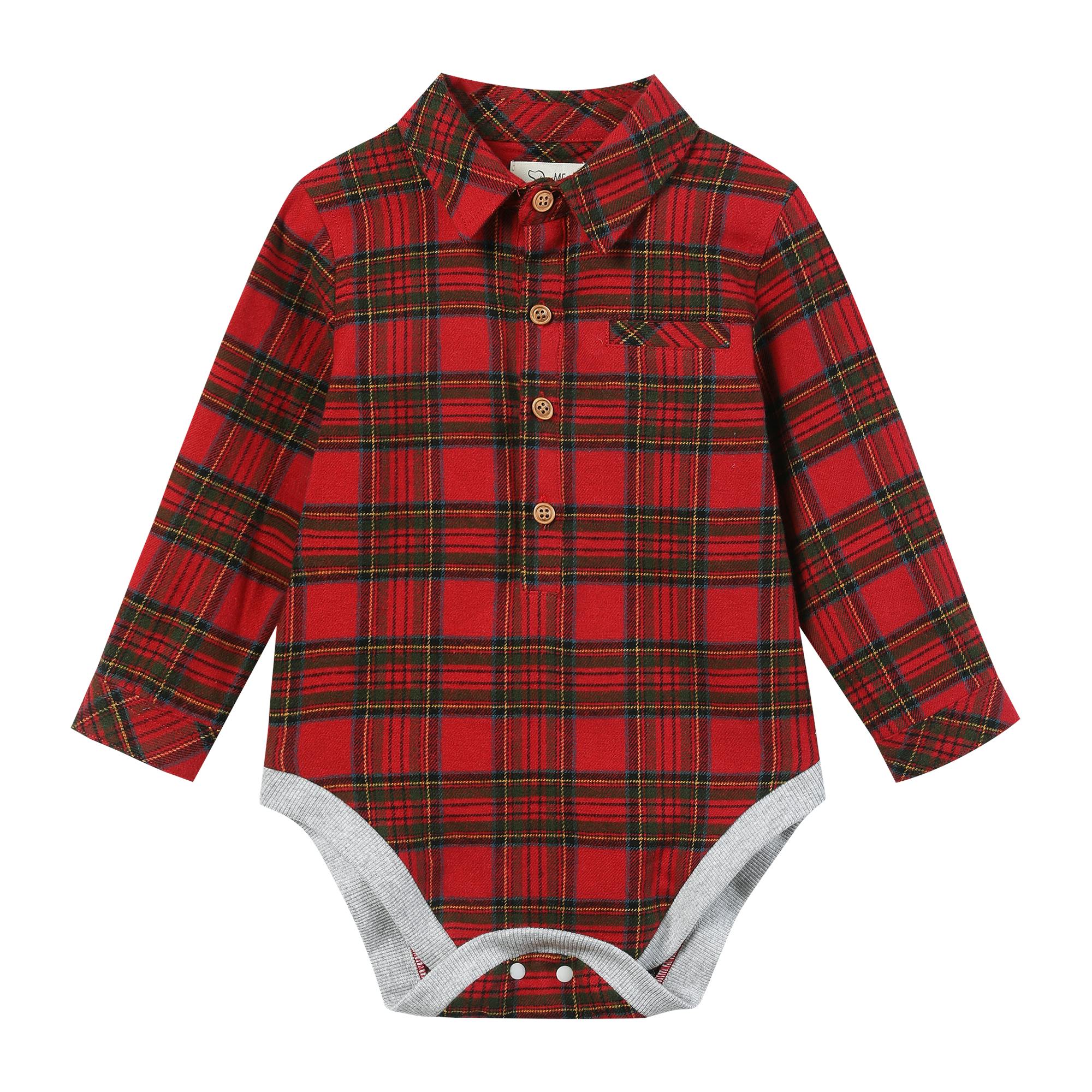 JASPER Festive Red plaid brushed cotton Woven Onesie