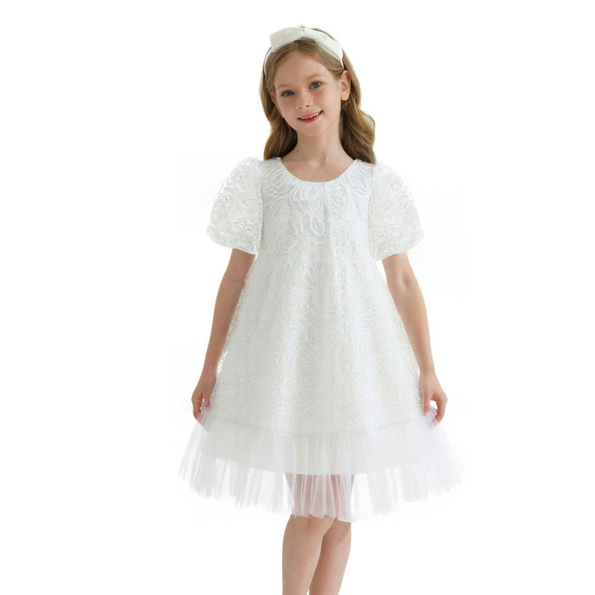 White Embroidered Tulle Milan Dress