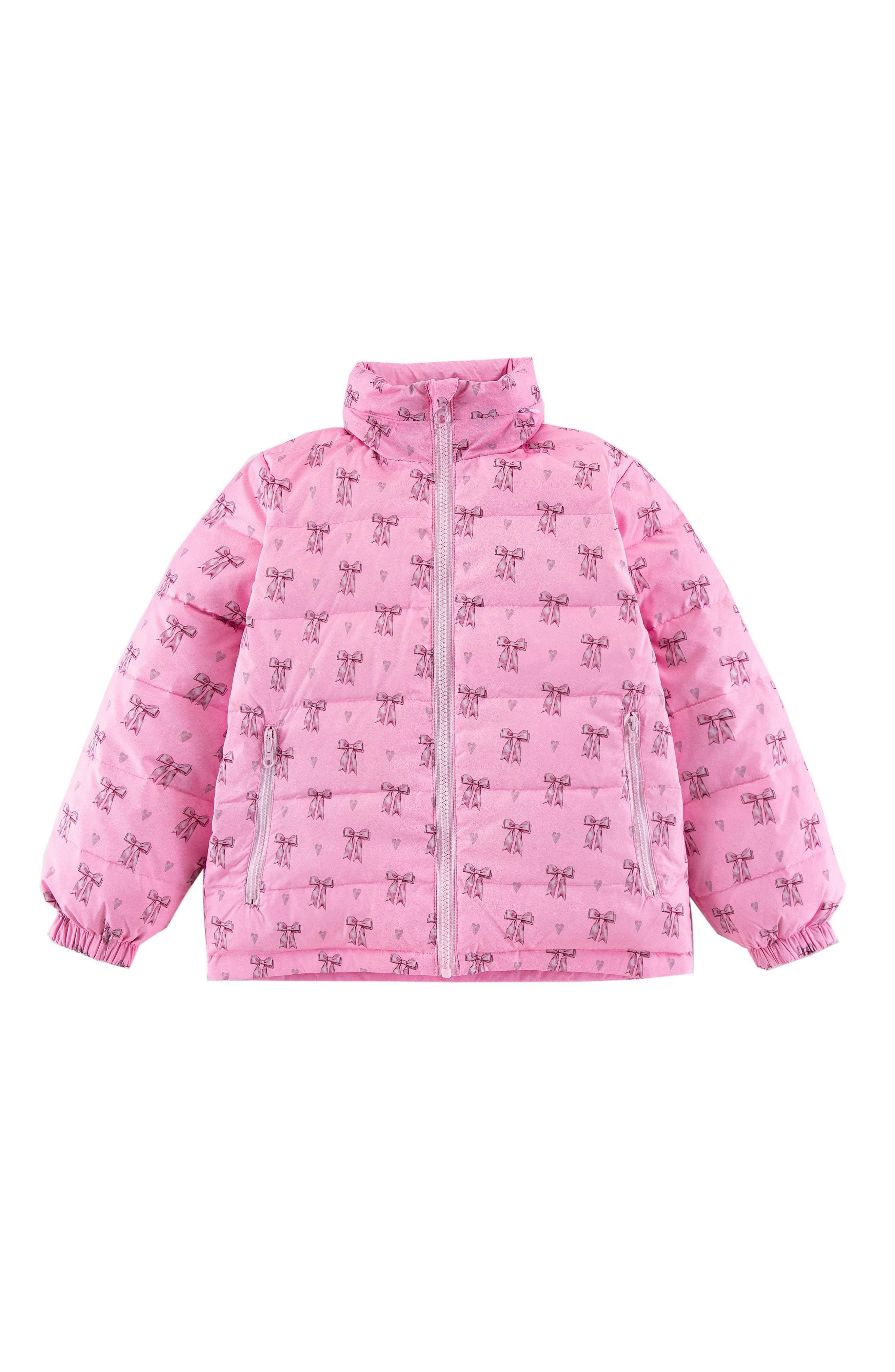 Blake Hooded Reversible Lightweight Down Puffer Jacket, Candy Pink Bow