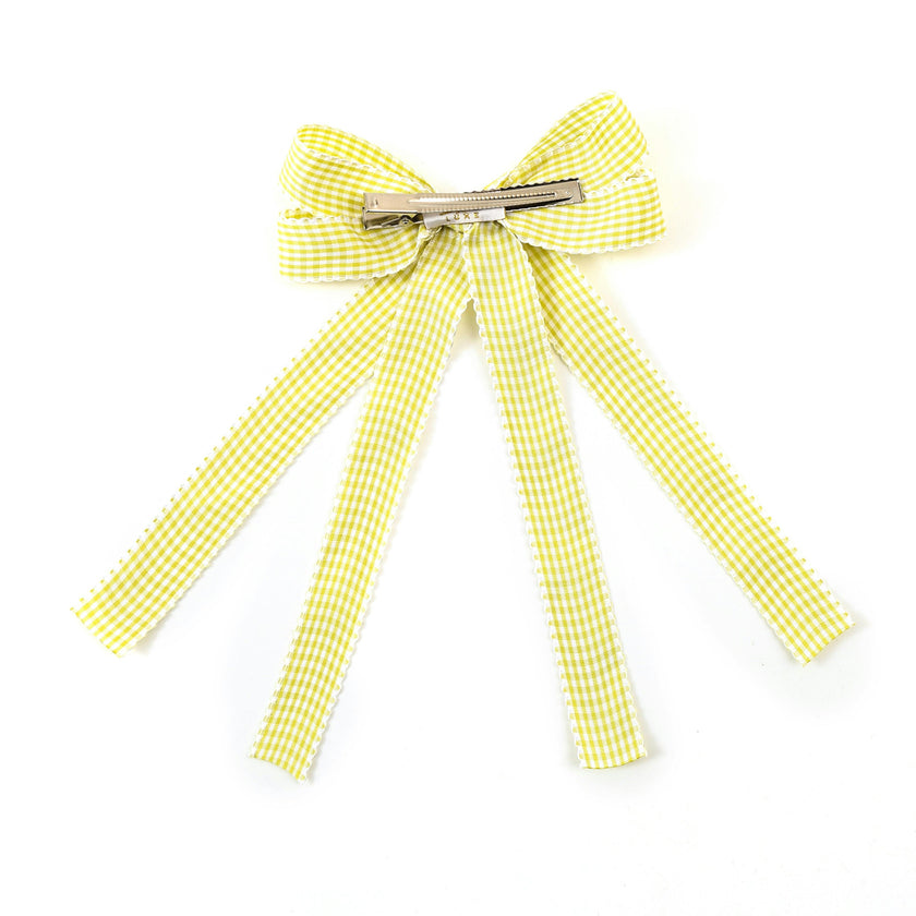 Halo Luxe Jocelyn Gingham Scalloped Bow Hair Clip - Yellow