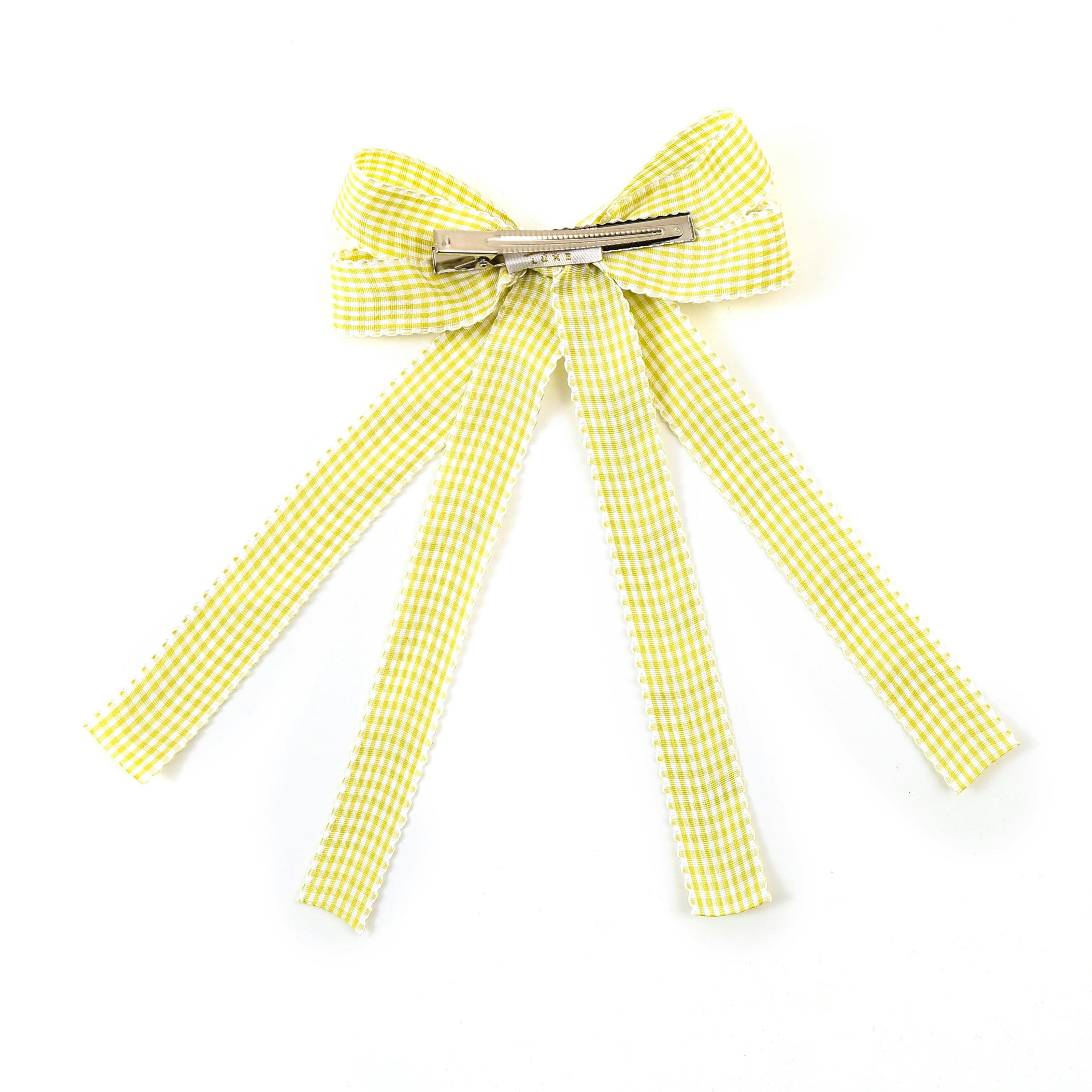 Halo Luxe Jocelyn Gingham Scalloped Bow Hair Clip - Yellow