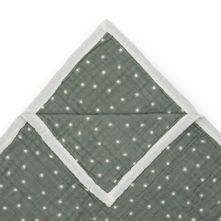 Organic Cotton Muslin Quilted Throw - Sage Suns