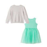 Girls Chenille Floral Sweatshirt & Tulle Tank Dress Set | Aqua