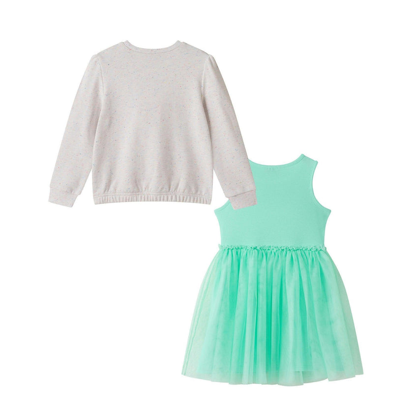 Girls Chenille Floral Sweatshirt & Tulle Tank Dress Set | Aqua