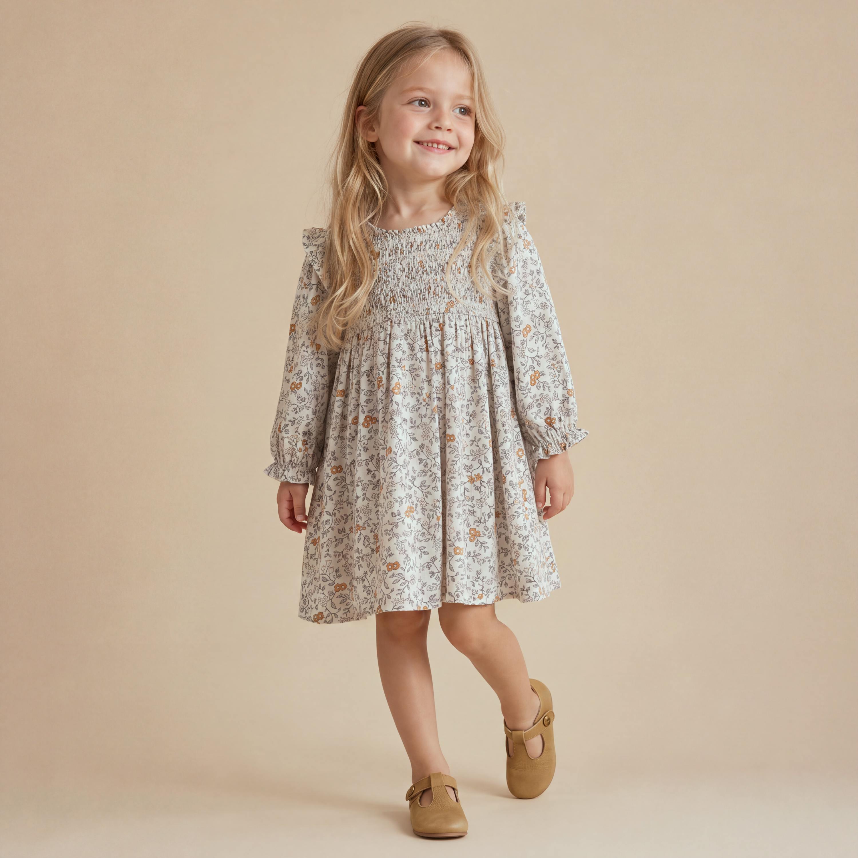Organic Smocked Ruffle Dress - Ivy