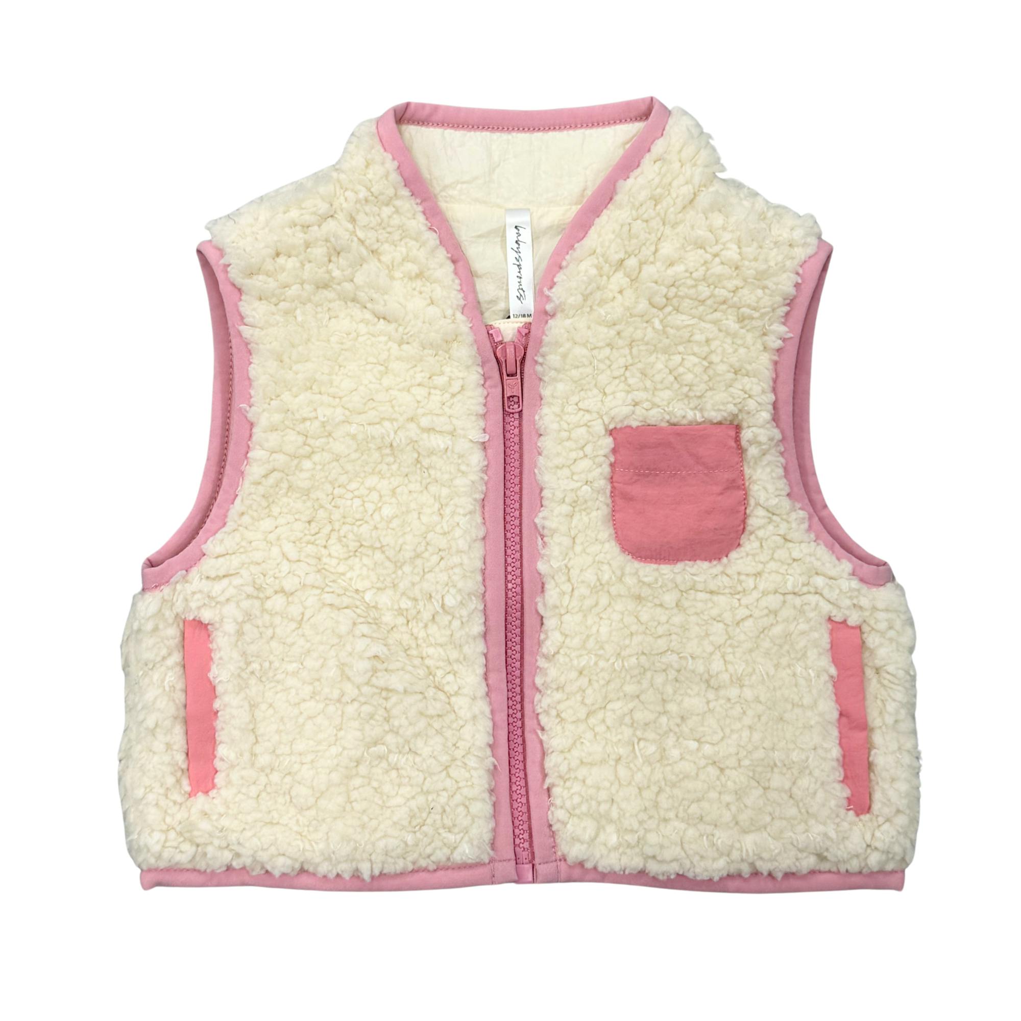 Sherpa Zipper Vest in Cream and Rose Elegance