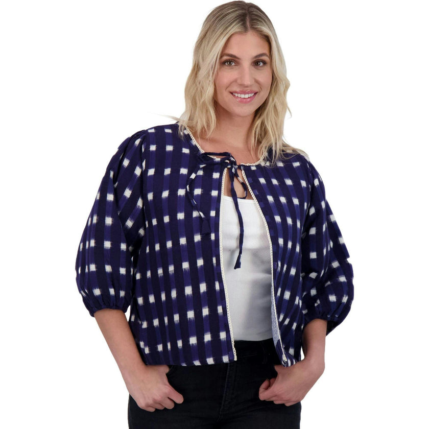 Women's Marisol Boho 3-Quarter Sleeve Crop Jacket, Navy