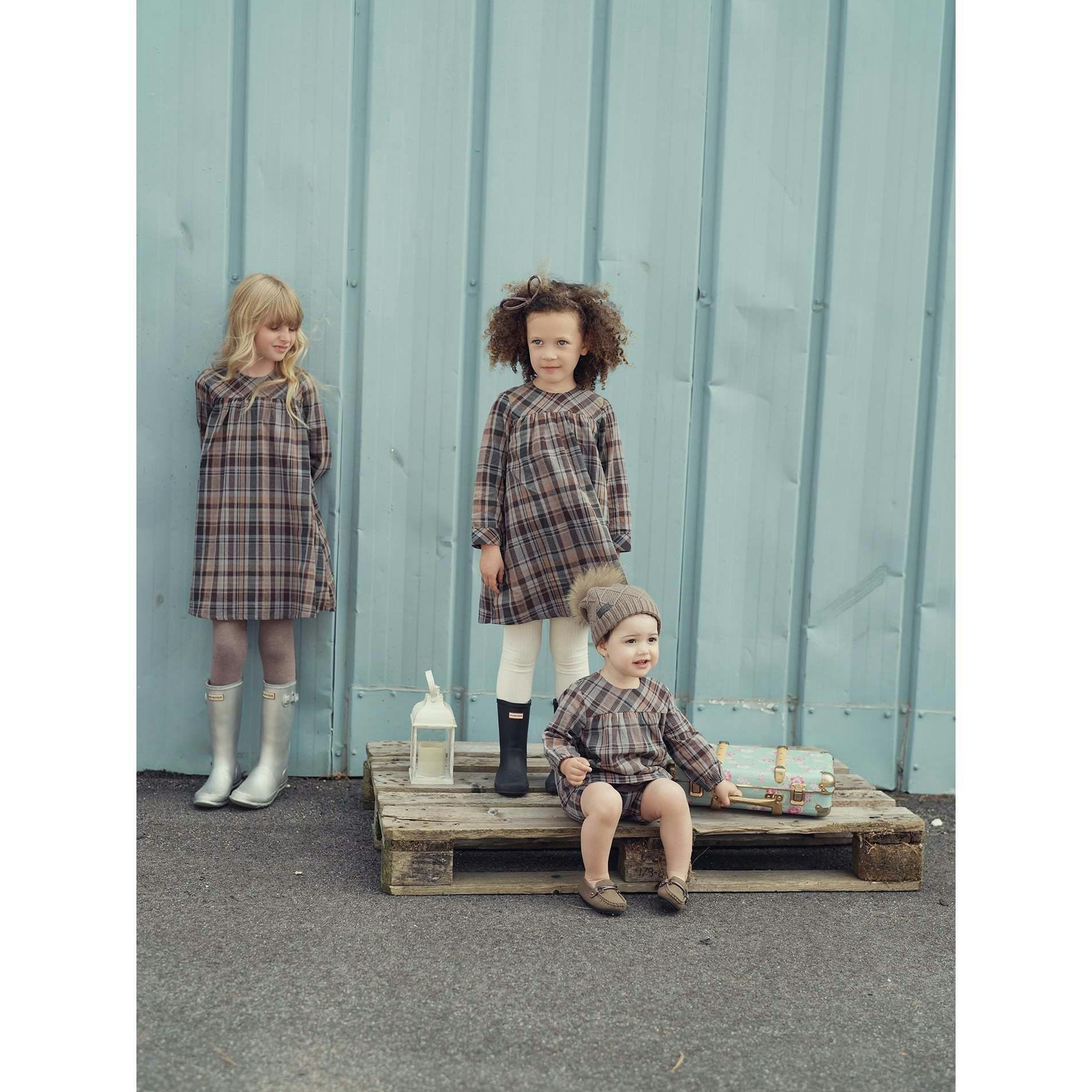 Sweet Plaid Long Puff Sleeve Top & Shorts Set