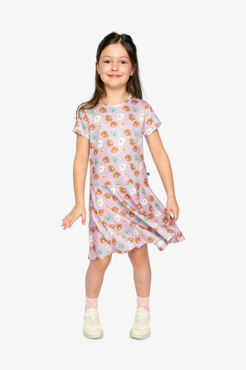 Short Sleeve Jersey Dress Purple Poodle Print