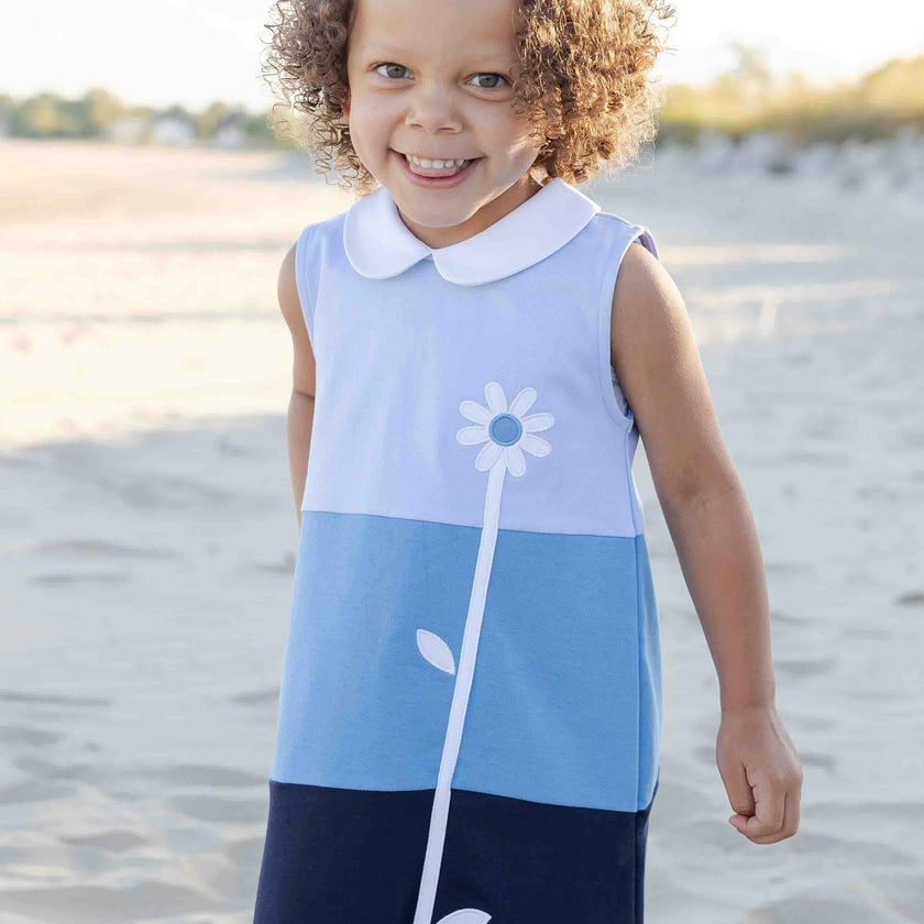 Colorblock Knit Dress With Flower