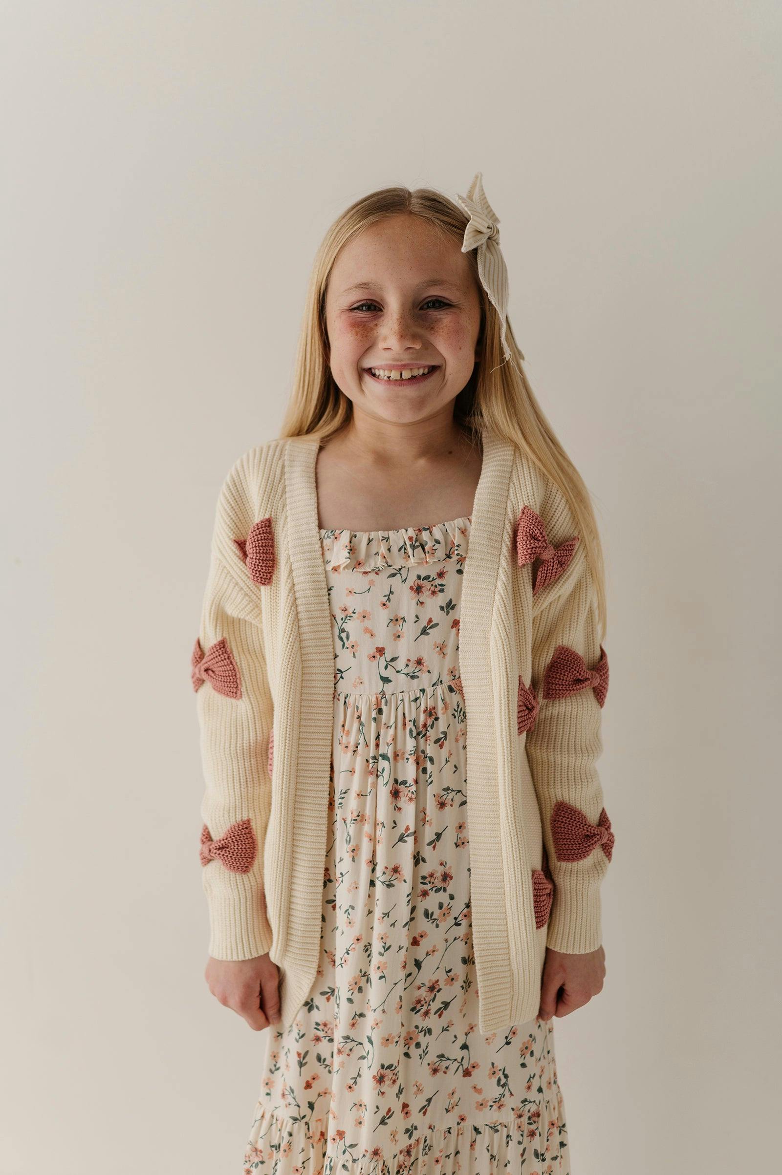 Girls Bow Cardigan in Wild Rosewood