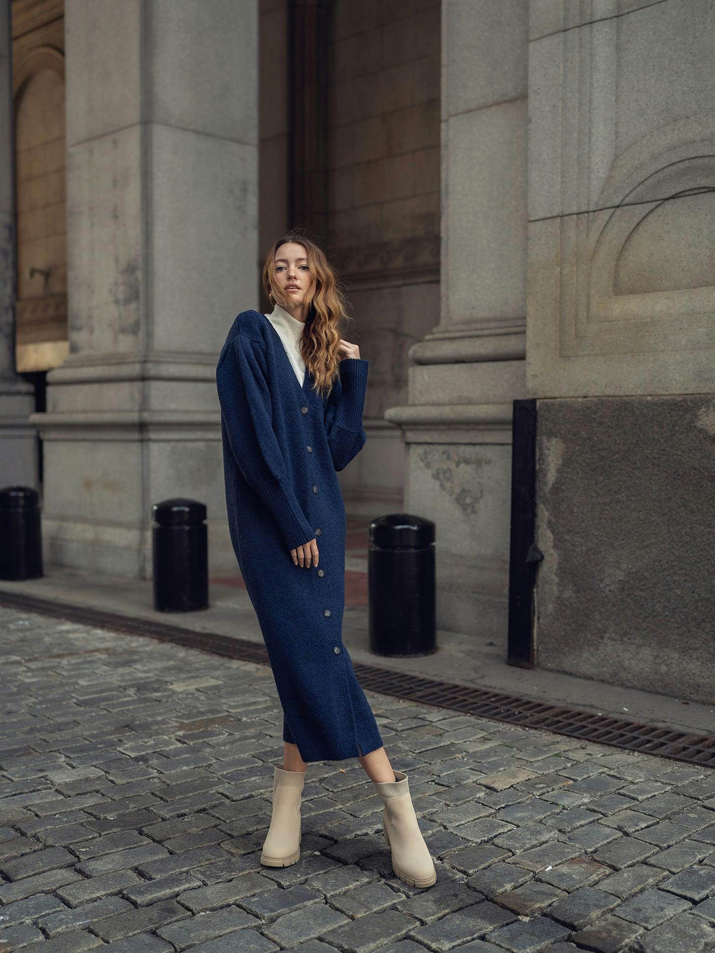 PUFF SLEEVE SWEATER DRESS