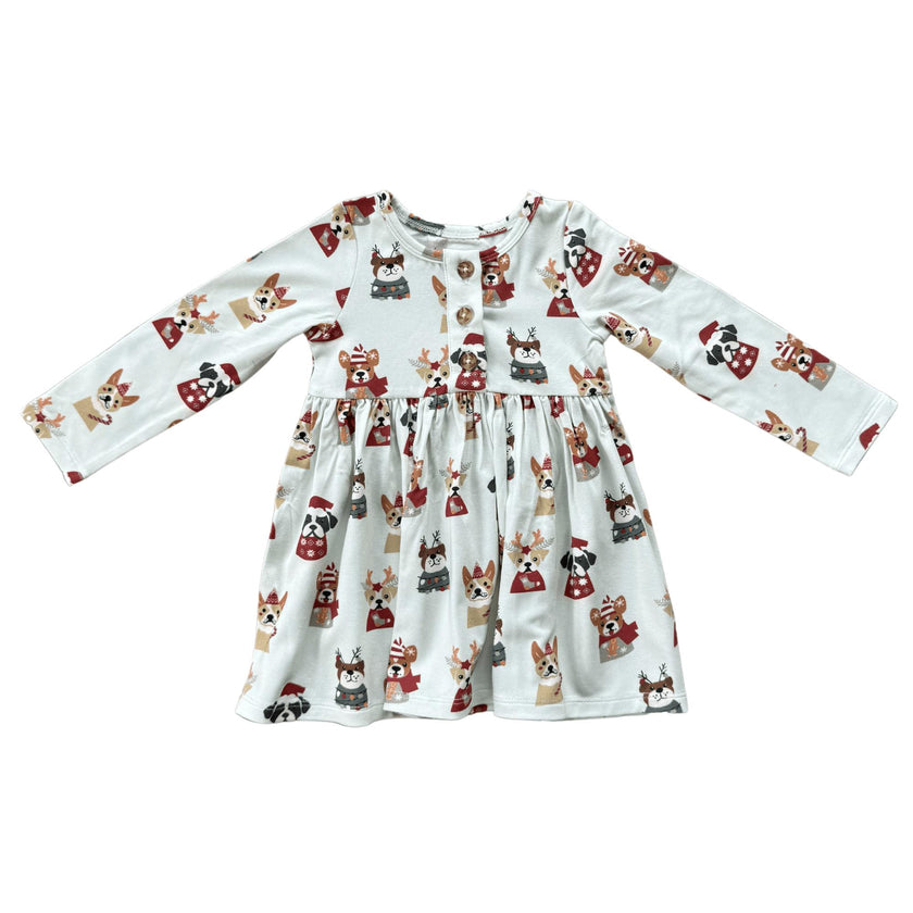 Long Sleeve Henley Dress Christmas Dogs