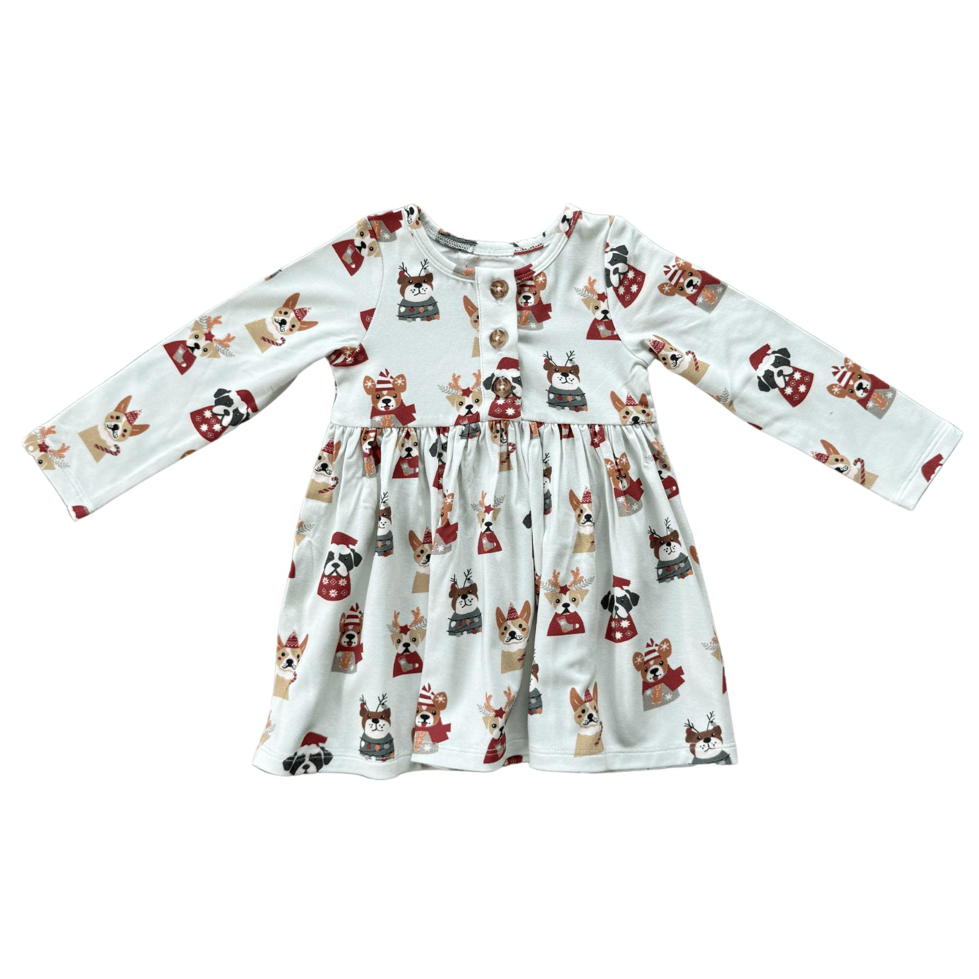 Long Sleeve Henley Dress Christmas Dogs