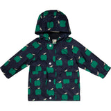 Apple Print Ribbed Cuff Hooded Zipper Raincoat, Blue