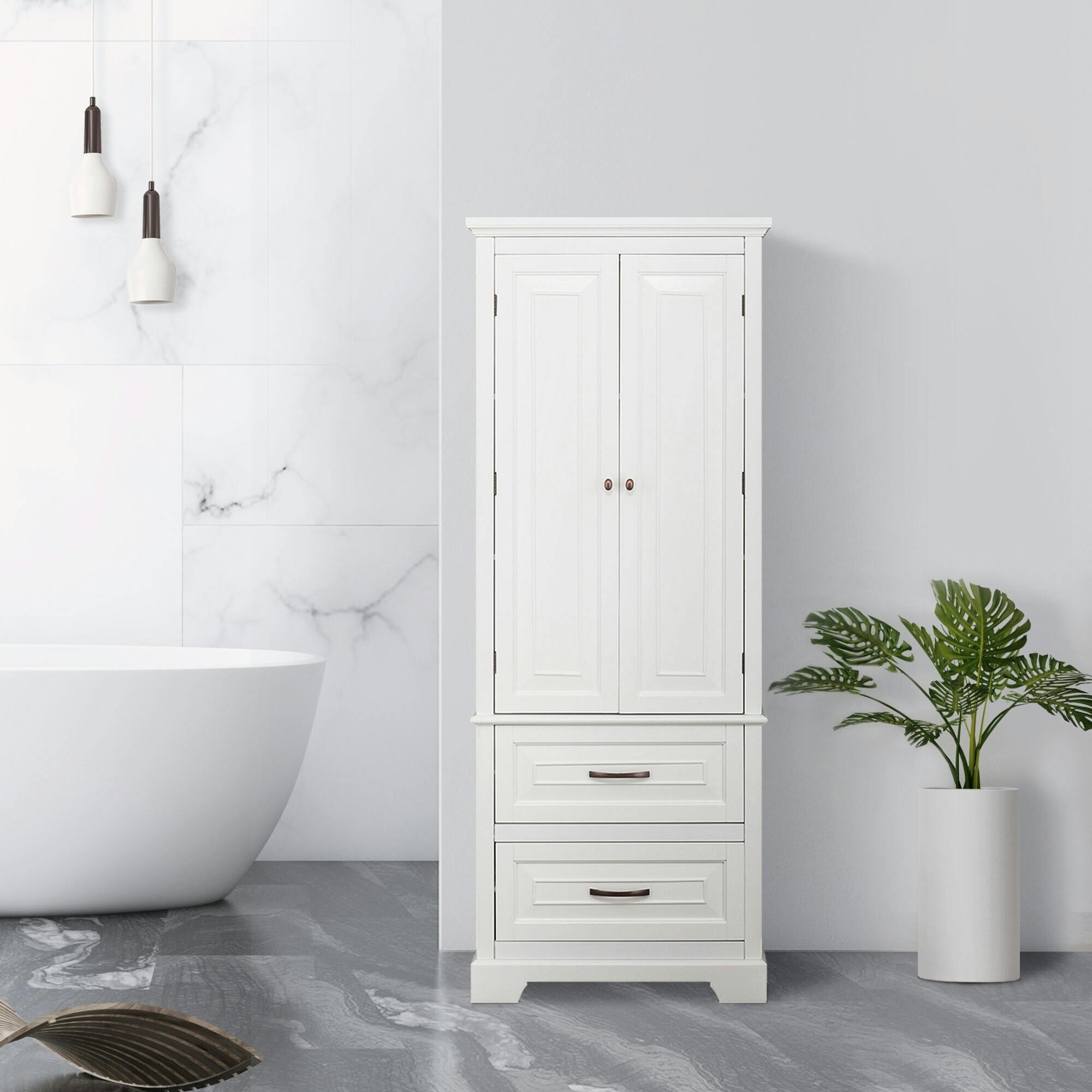 St. James Wooden Linen Tower Cabinet With 2 Drawers
