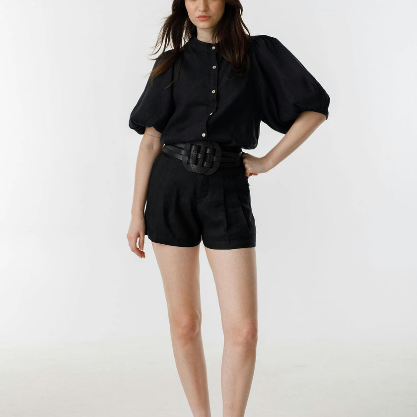 Frida Linen Shorts - Black