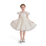 Ivory Riverelle Lace-Trim Puff Sleeve Dress