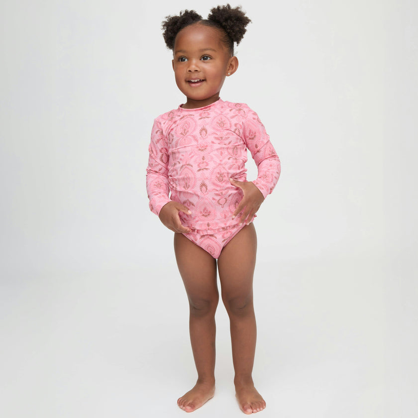The Tiny Ariel Rashguard Set - Pink Palm Ikat