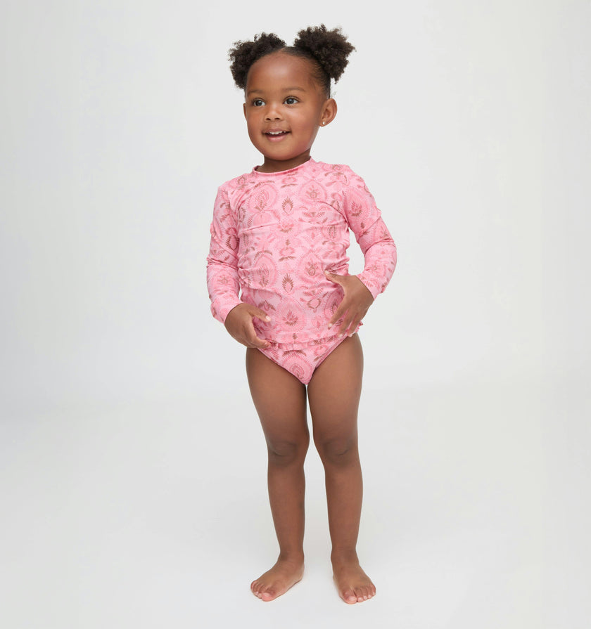 The Tiny Ariel Rashguard Set - Pink Palm Ikat