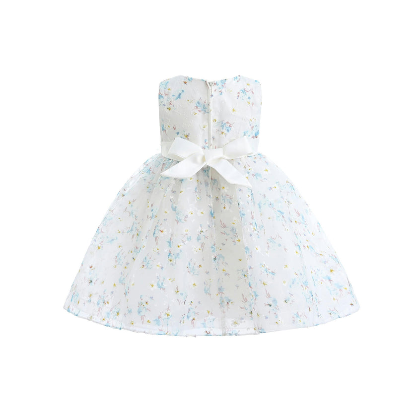Blue Floral Print Bow Dress