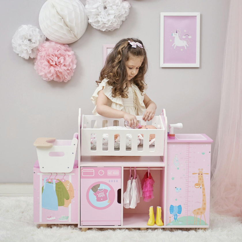Olivia's Little World Amanda 6-in-1 Doll Nursery Station - Baby Pink