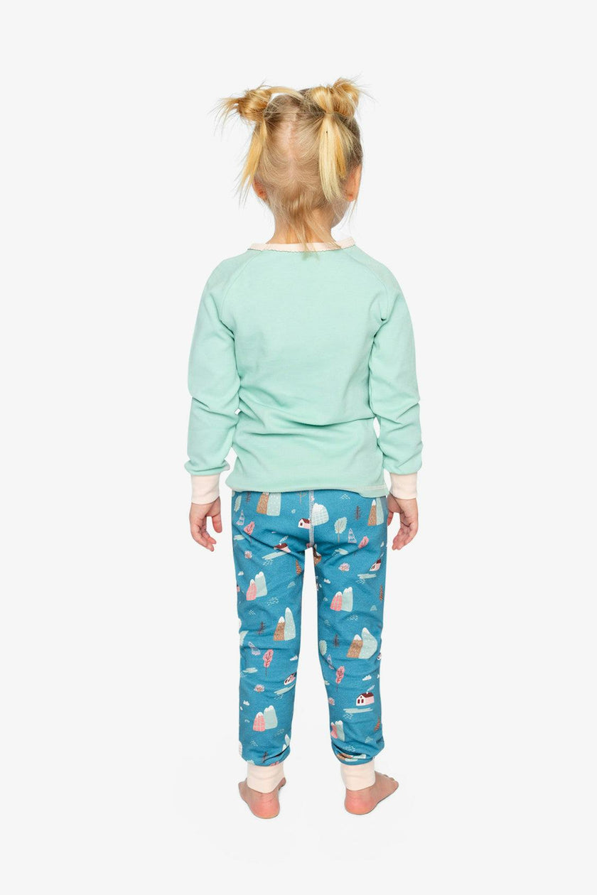 Organic Cotton Two Piece Pajama Set Blue House Print