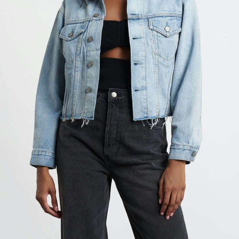 The Harvey Raw Hem Cropped Denim Jacket
