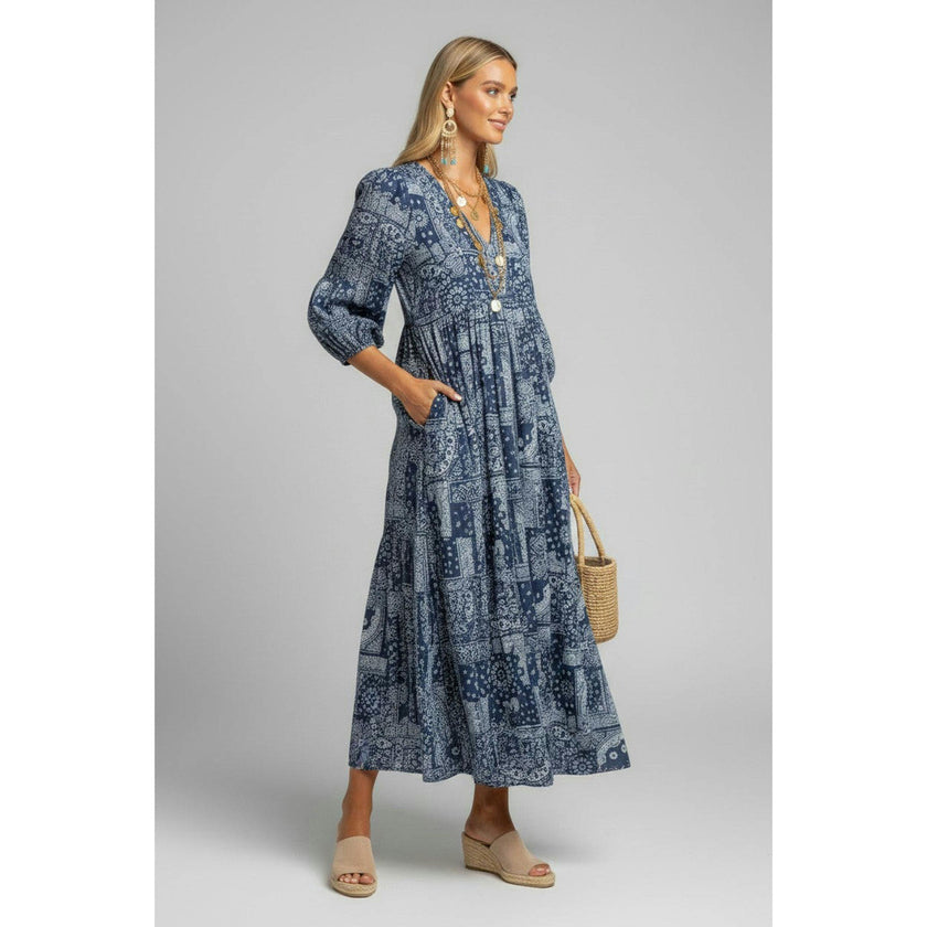 Amalie Women's Kaftan Patchwork Bandana, Navy