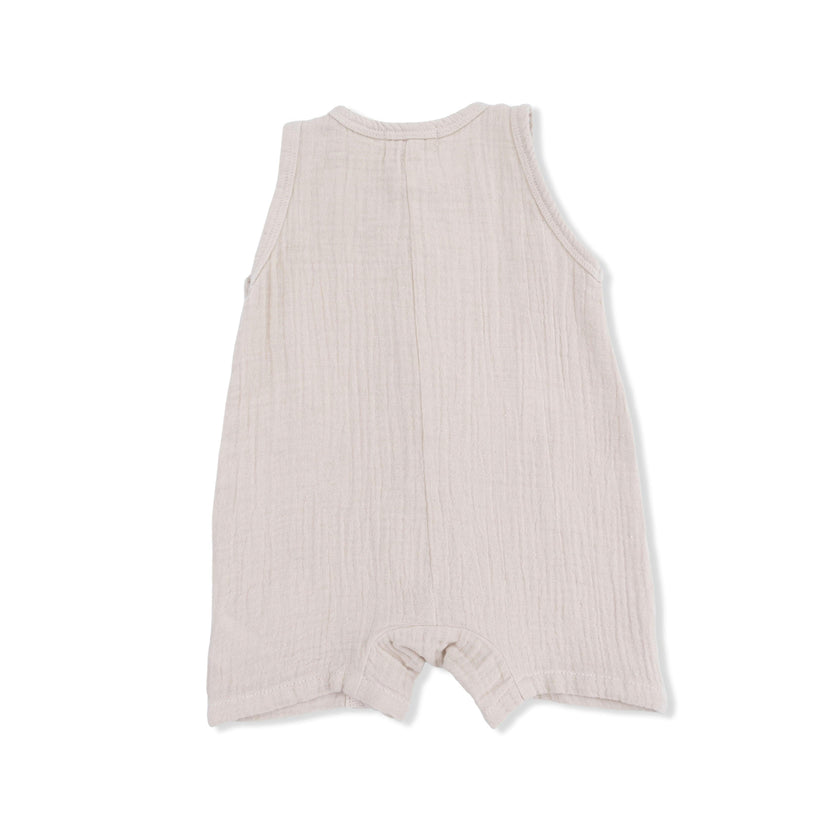 Solid Muslin French Oak - Sleeveless Shortie Romper