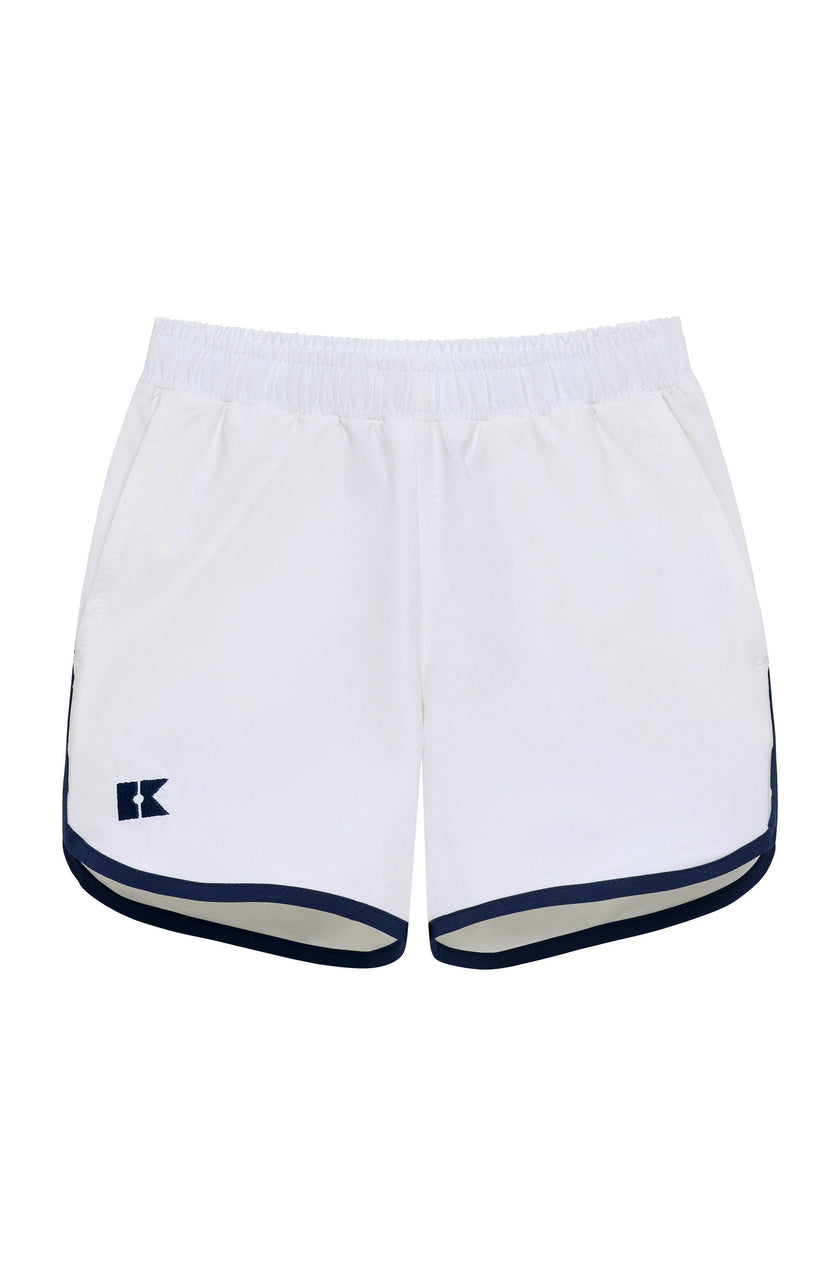 white retro super short with navy piping