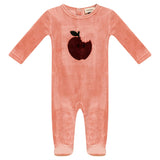 Apple Print Cotton Snap Front Velour Romper
