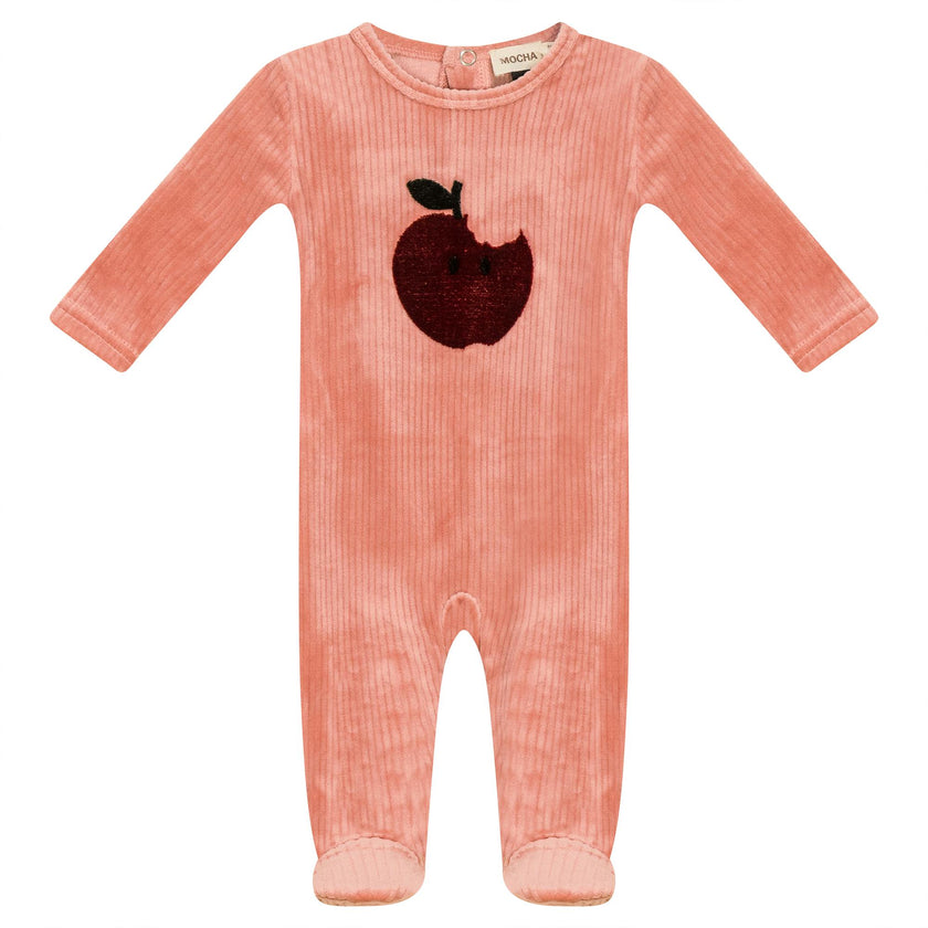 Apple Print Cotton Snap Front Velour Romper