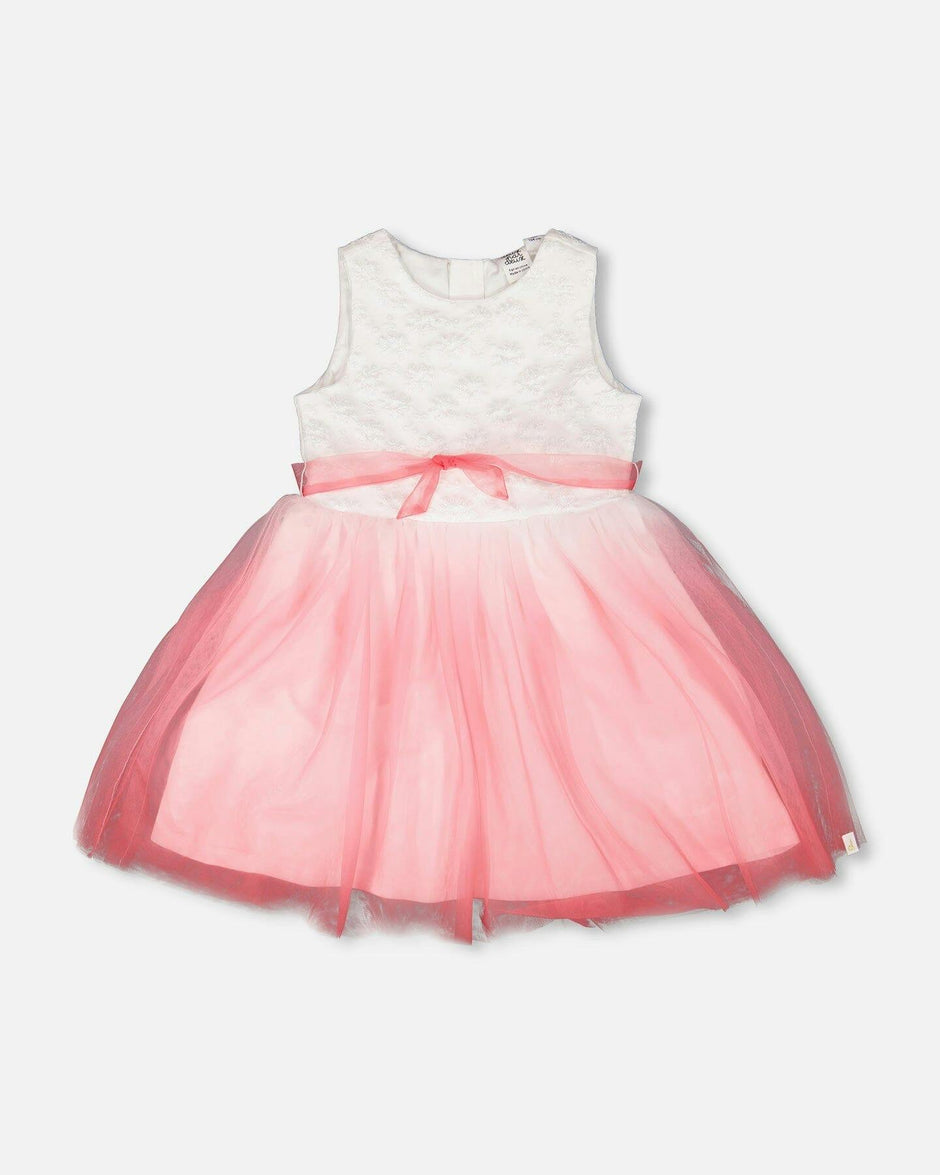 Bi-Material Pleated Mesh Dress