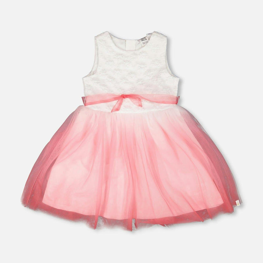 Bi-Material Pleated Mesh Dress