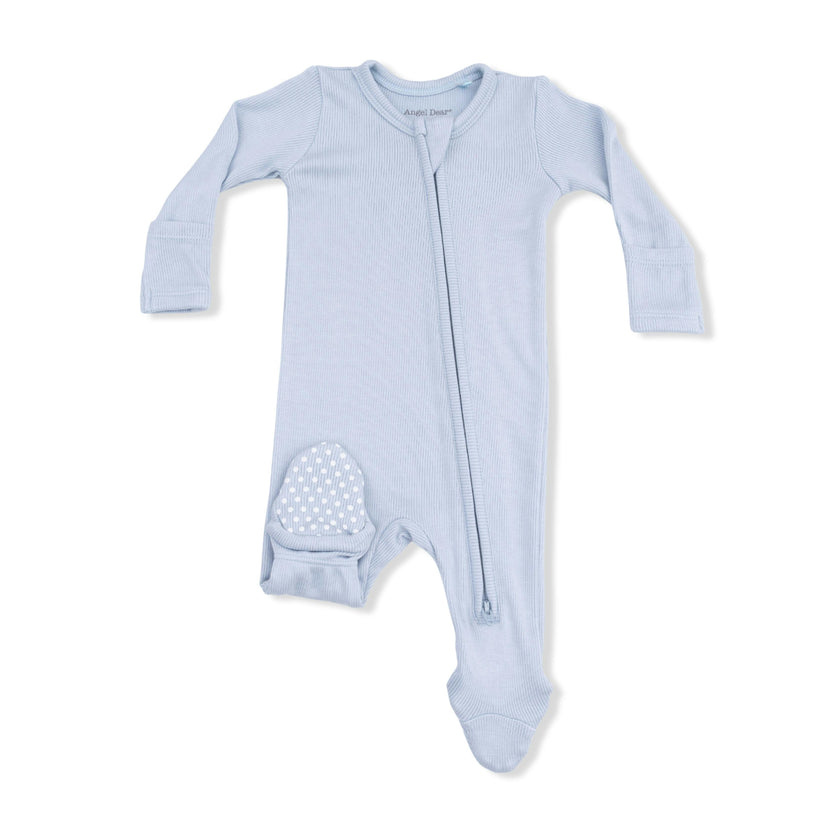Solid Niagara Mist Rib - 2 Way Zipper Footie