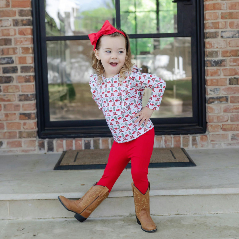 Olive Set Girls' Legging Set Cowboy Christmas
