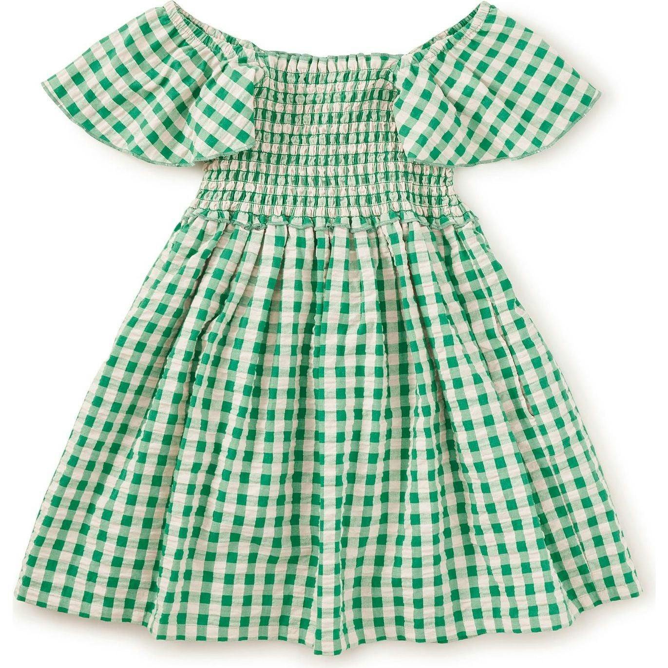 Flutter Sleeve Smocked Dress, Green