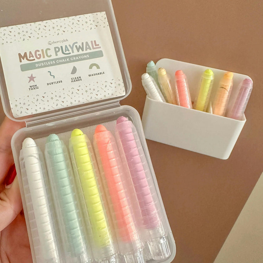Dustless Chalk Crayons + Magnetic Holder Bundle for Magic Playwall