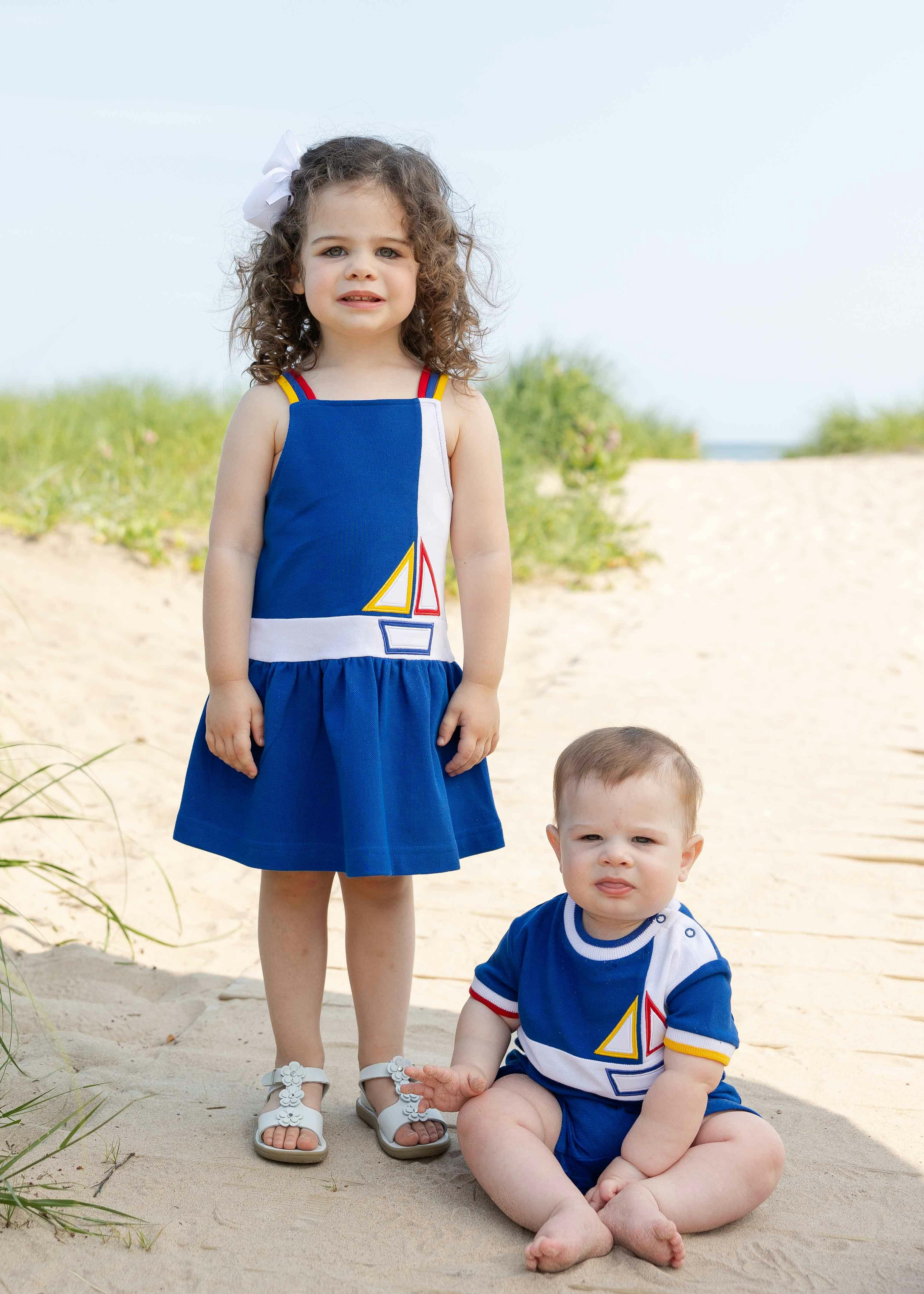 Pique Knit Shortall With Sailboat