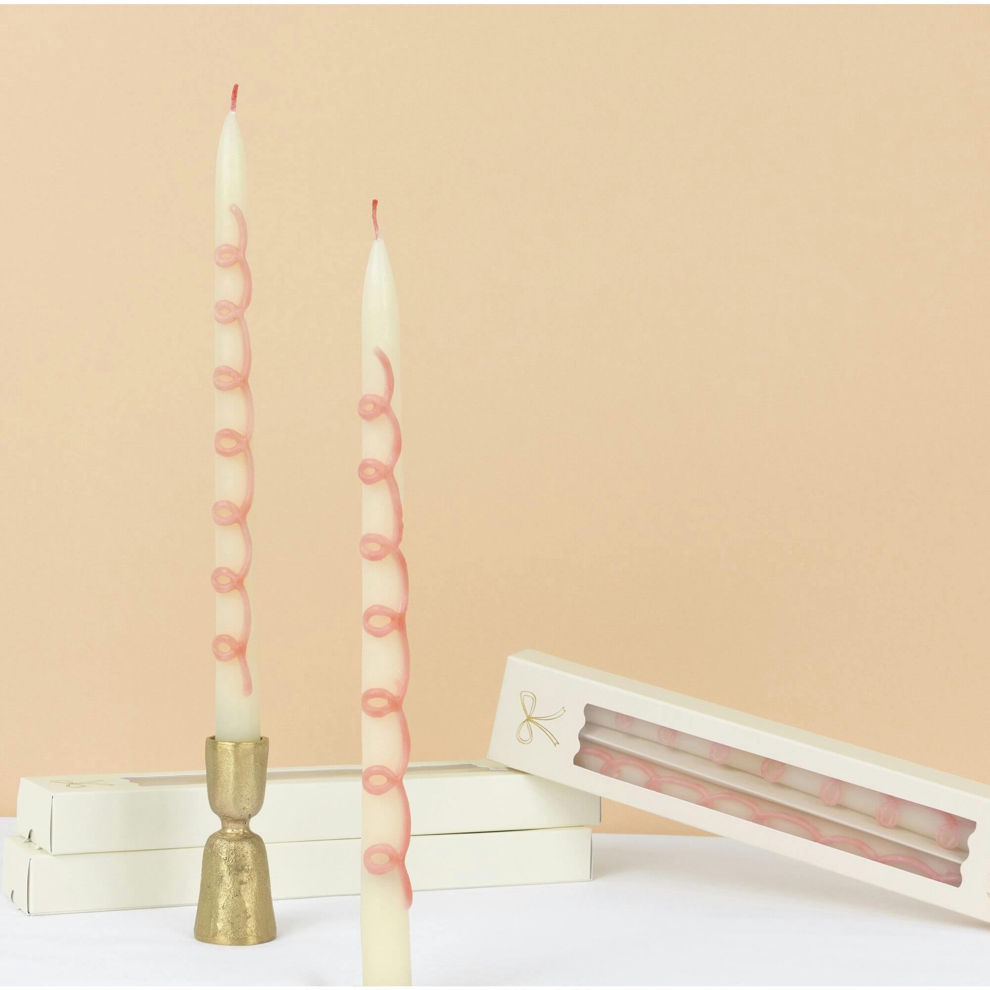 Pink Swirl Taper Candles