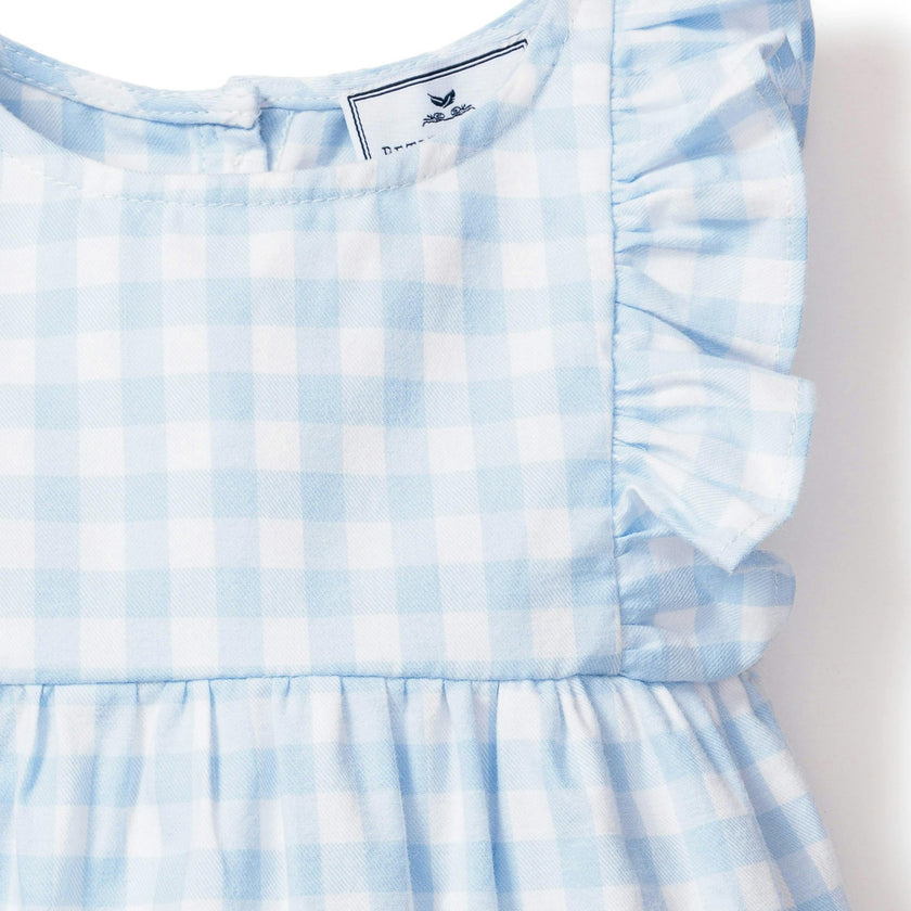Baby's Twill Ruffled Romper in Light Blue Gingham