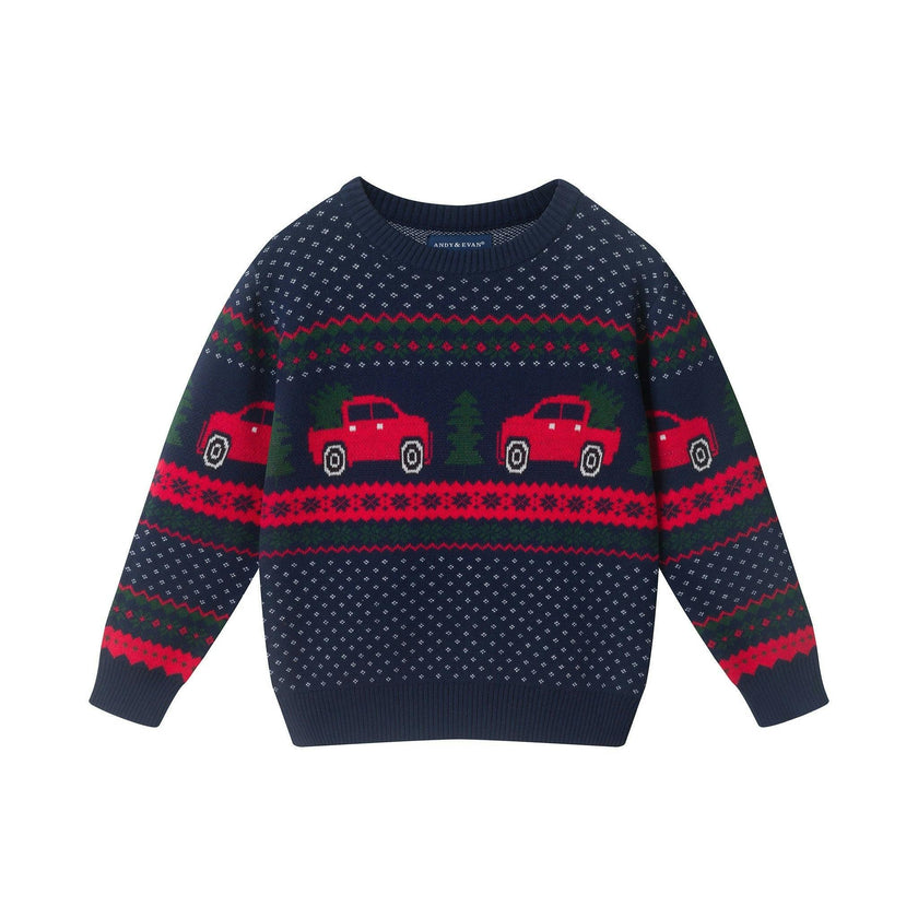Boys Sweater & Jogger Set | Christmas Tree Trucks - Navy
