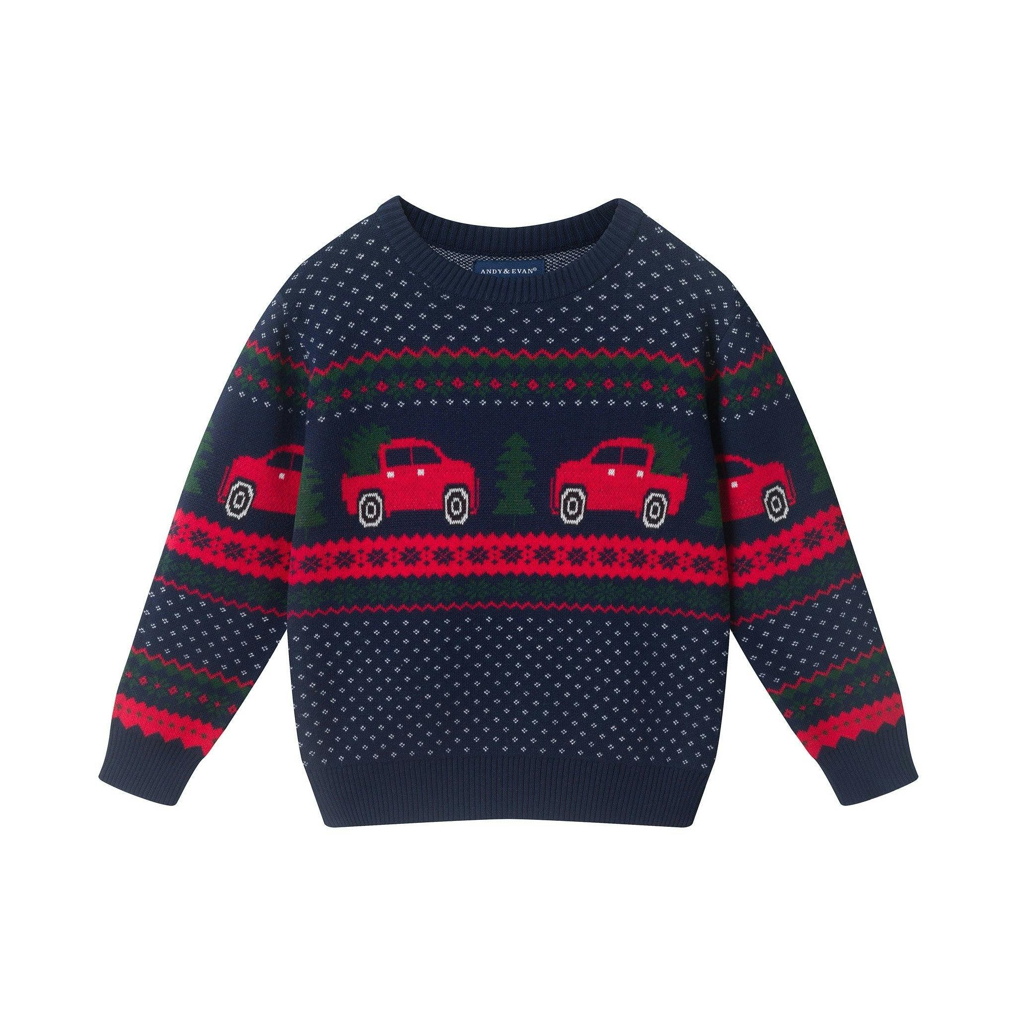 Boys Sweater & Jogger Set | Christmas Tree Trucks - Navy