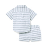 Baby Embroidered Sailboat Striped Matching Set, white