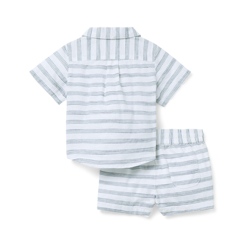 Baby Embroidered Sailboat Striped Matching Set, white