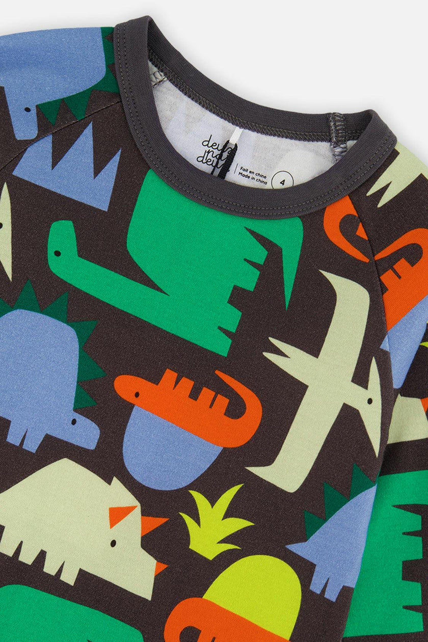 Organic Cotton Two Piece Pajama Set Black Dinosaur Print