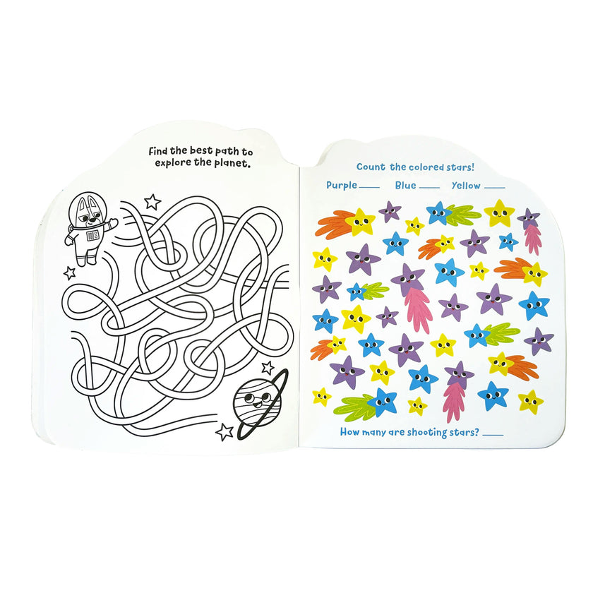 Playful Pages Activity Book - Games Coloring Stickers - Pets in Space - 60 Pages